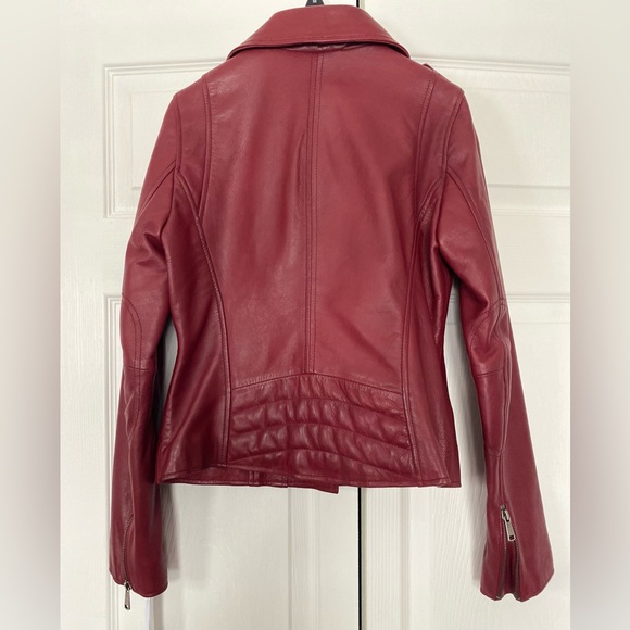 Women’s Red Leather Moto Jacket Size Small - Picture 4 of 7